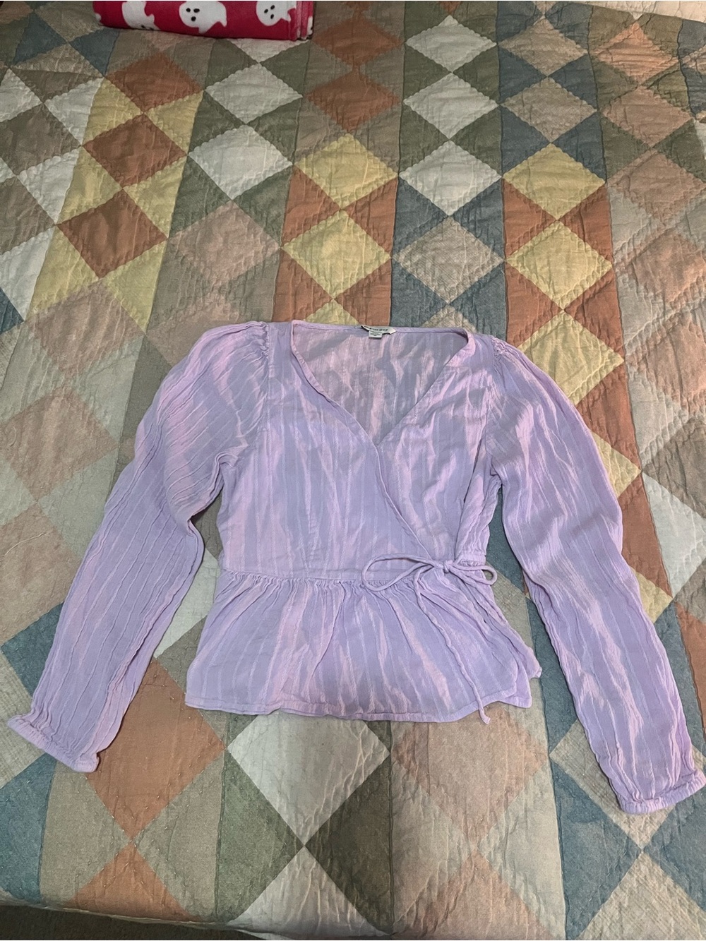 American Eagle Outfitters Lilac Wrap Peplum Blouse